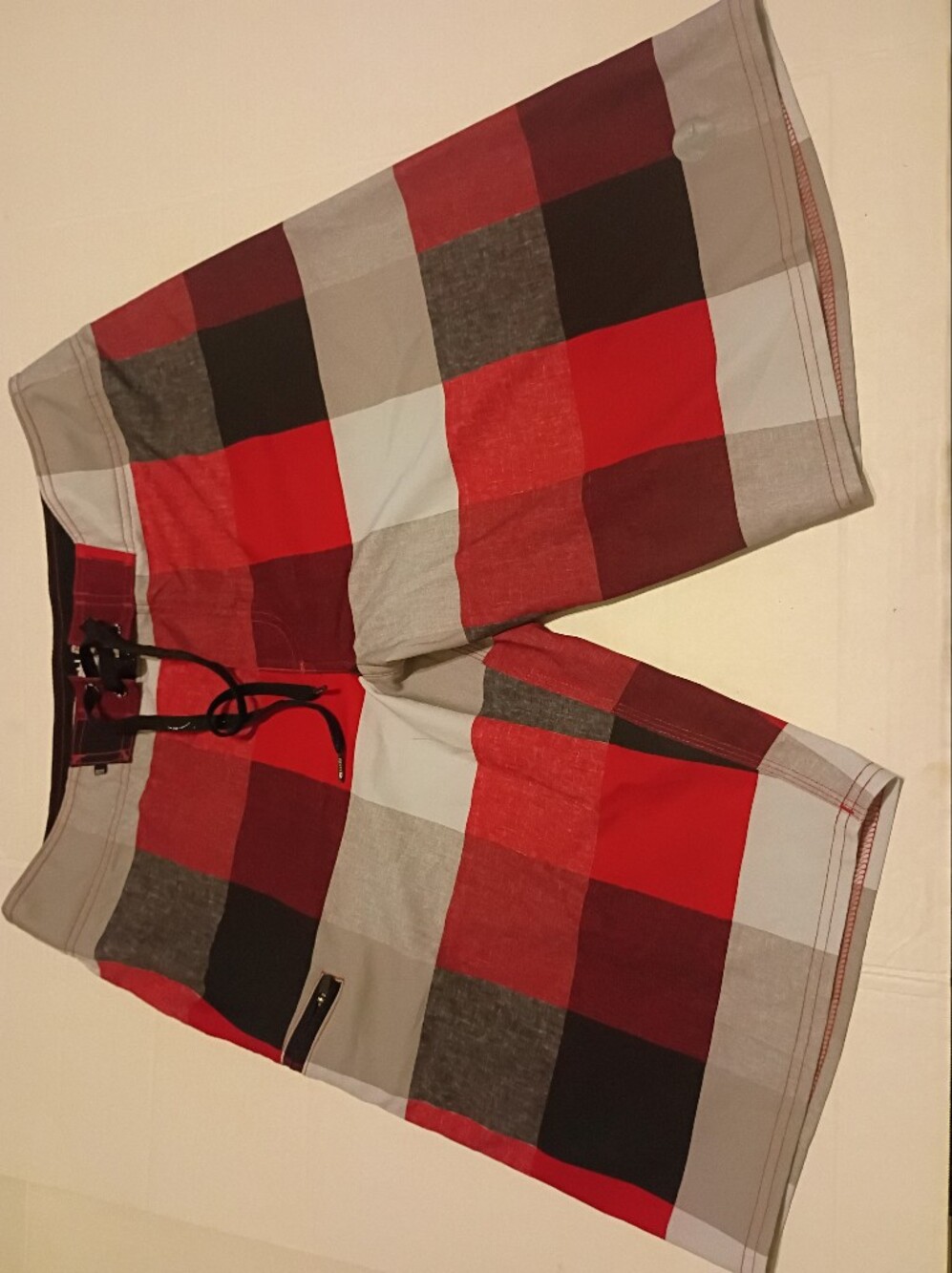 Men's Red Plaid Board Shorts With Bottle Opener Sz 34